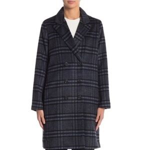 MELLODAY Blue and Black Plaid Flannel Trench Coat